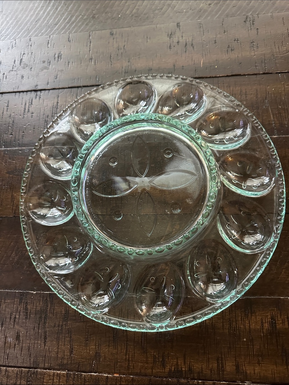 Green Glass Deviled Egg Serving Platter. LONGABERGER
